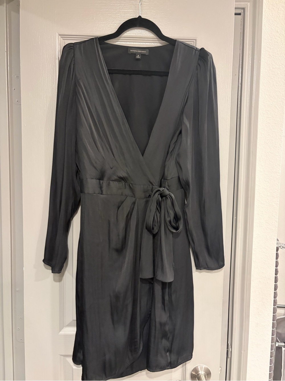 Banana Republic Black Satin Tie-Waist Wrap Dress